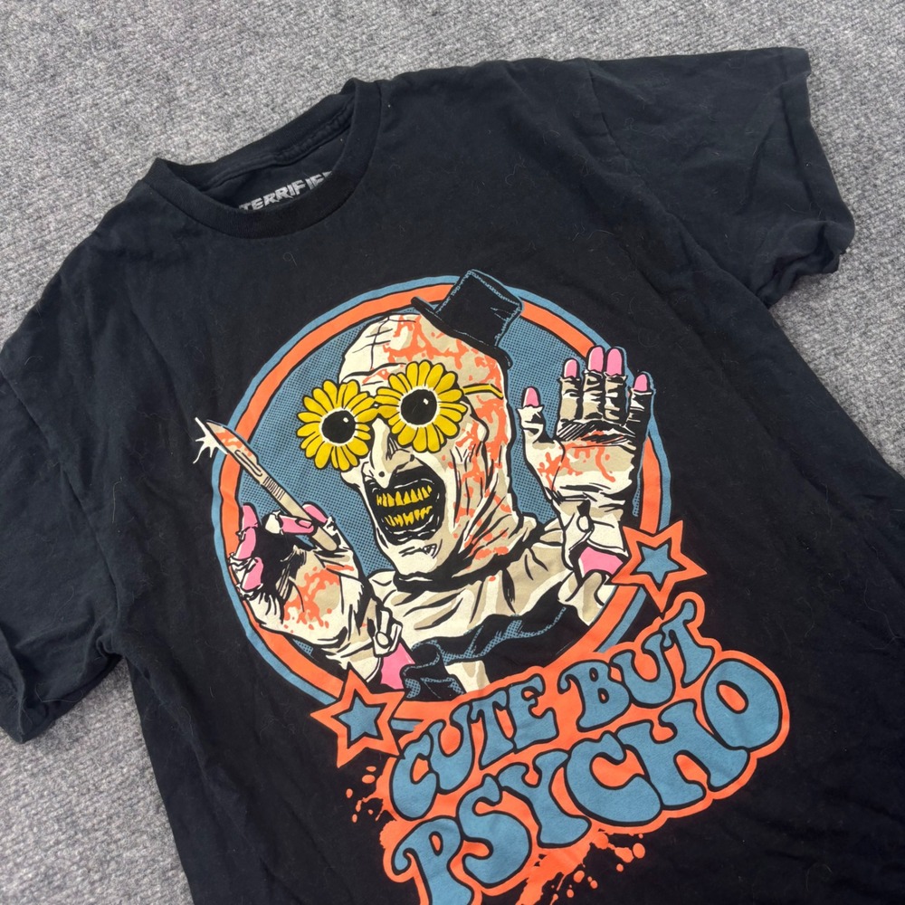 Terrifier T Shirt Size Medium Black Cute But Psycho Art The Clown Graphic Men's